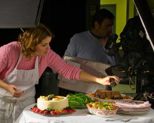 Food stylist at work in video studio