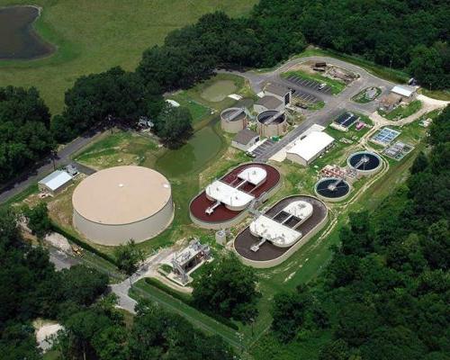 Aerial photo of the Live Oak Wastewater Treatment Plant